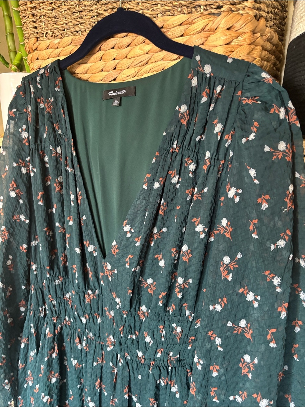 Madewell Dark Teal Floral V-Neck Midi Dress - Picture 4 of 8